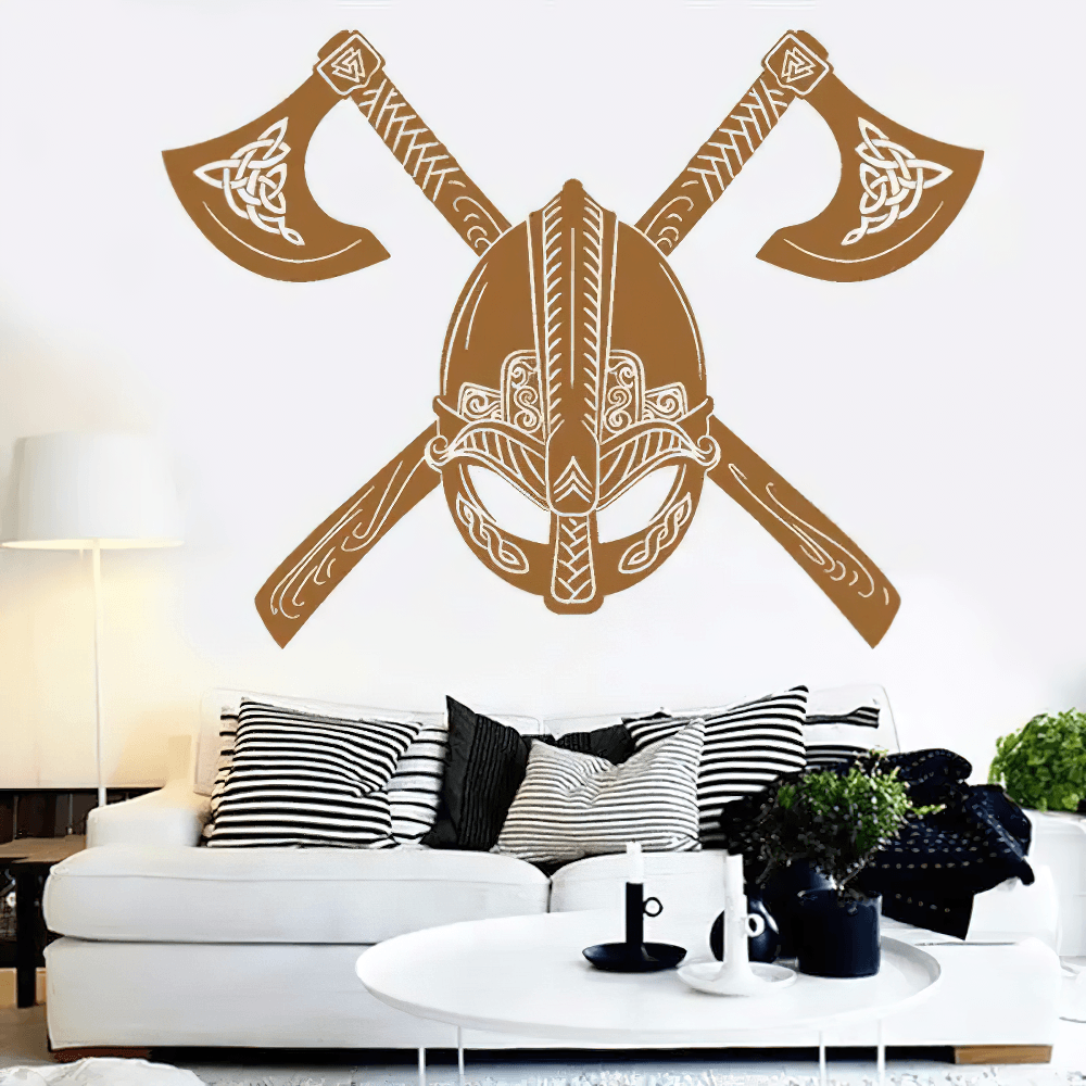 Nordic Viking Helmet and Crossed Axes Wall Decal