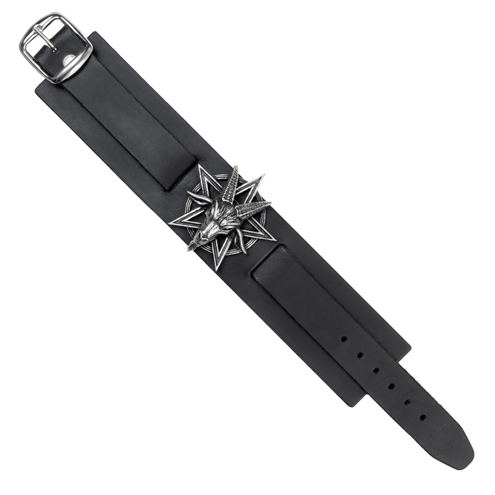 Occult Goat Head Leather Bracelet with Pentagram