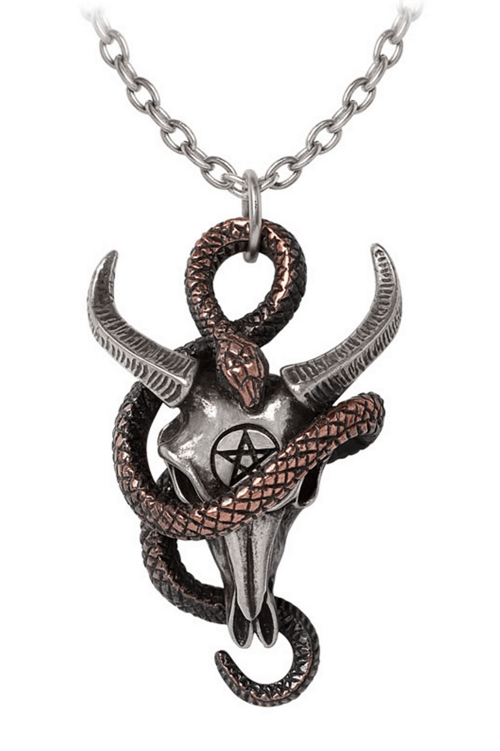 Occult Ram Skull Pendant with Serpent and Pentagram