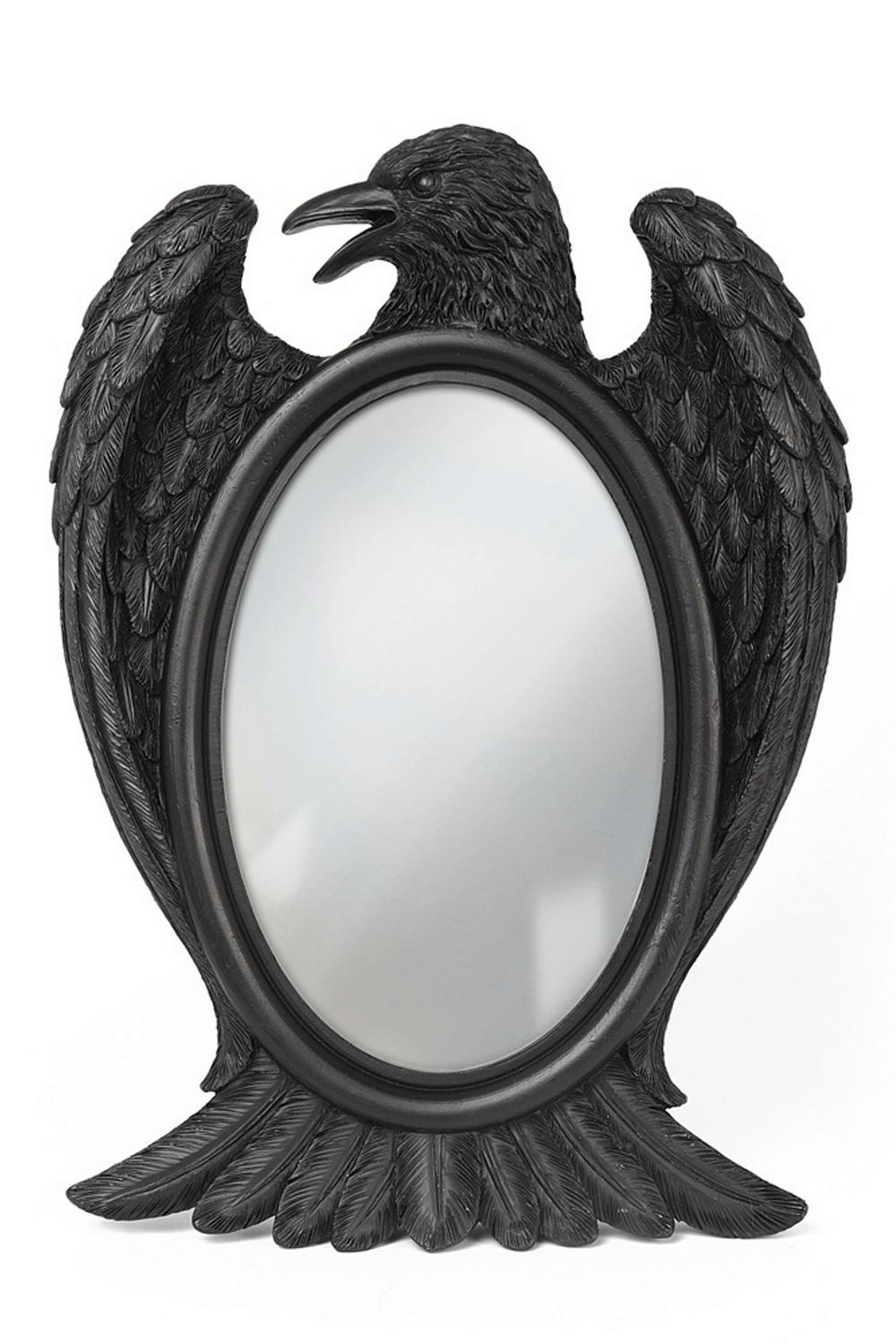 Odin's Raven Resin Mirror with Black Wings - Gothic Decor