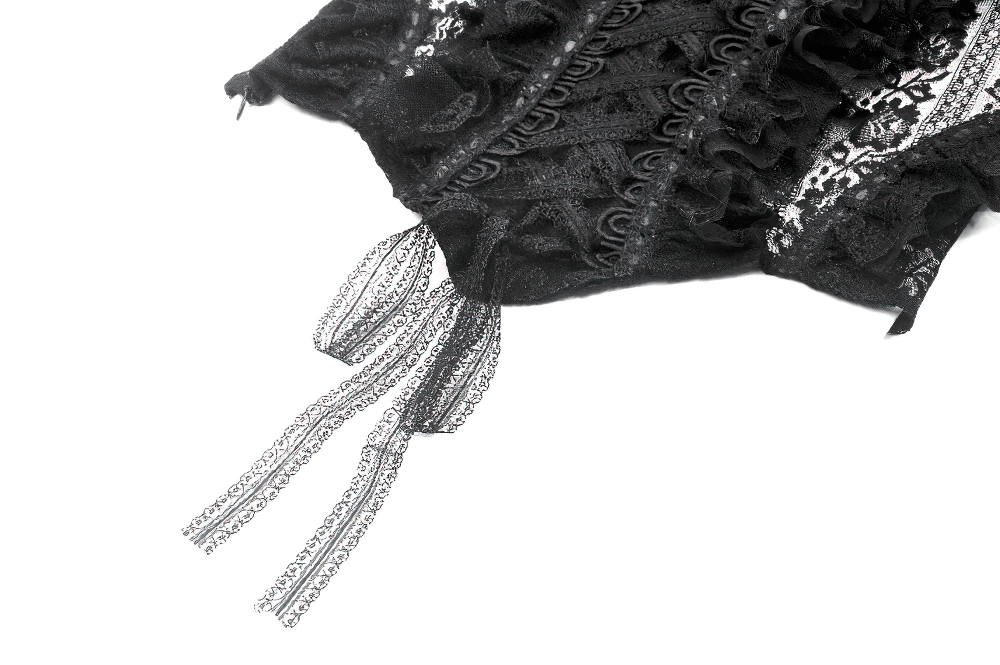 Off-Shoulder Lace-Trimmed Gothic Top with Ribbon Details