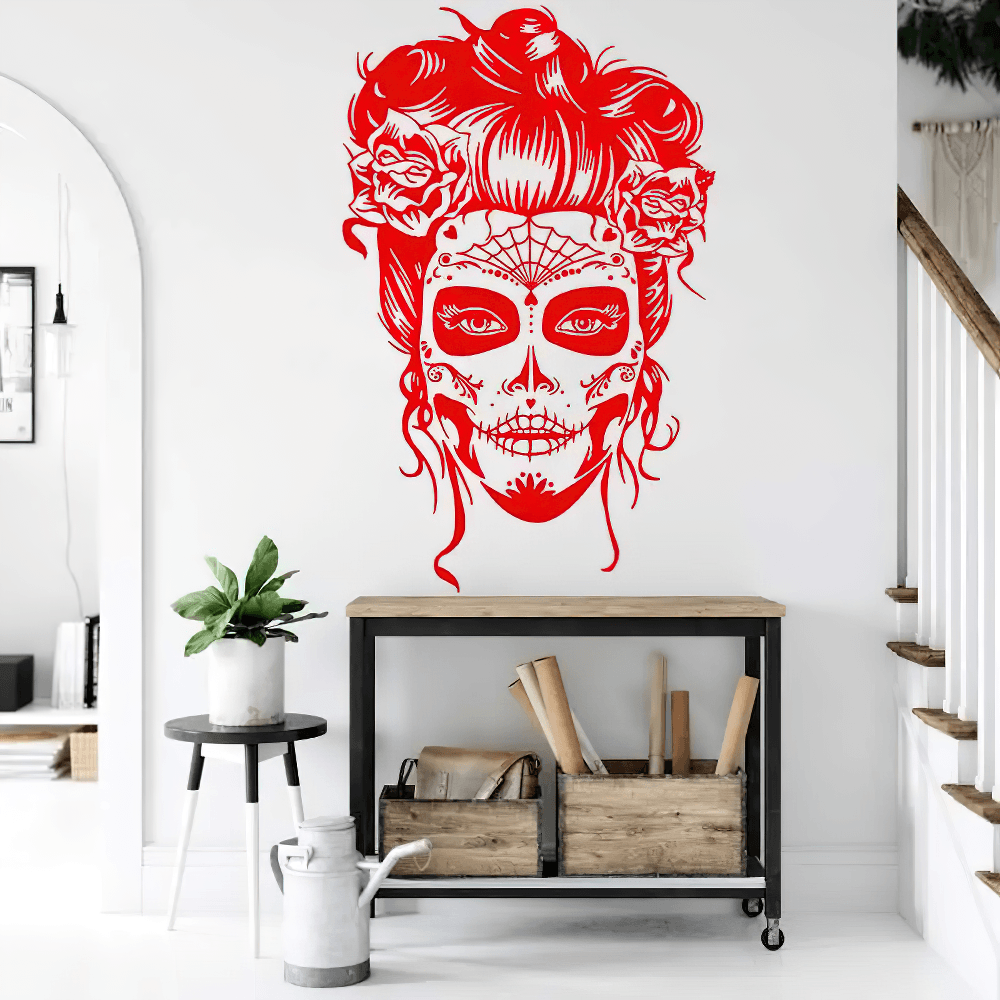 Ornate Floral Sugar Skull Gothic Vinyl Wall Decal
