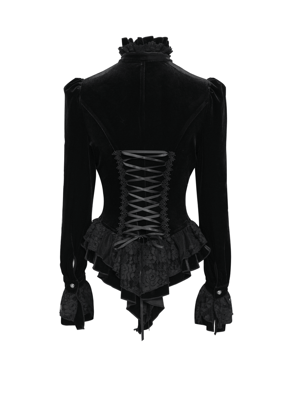 Ornate Gothic Blouse with Lace and Ruffled Cuffs