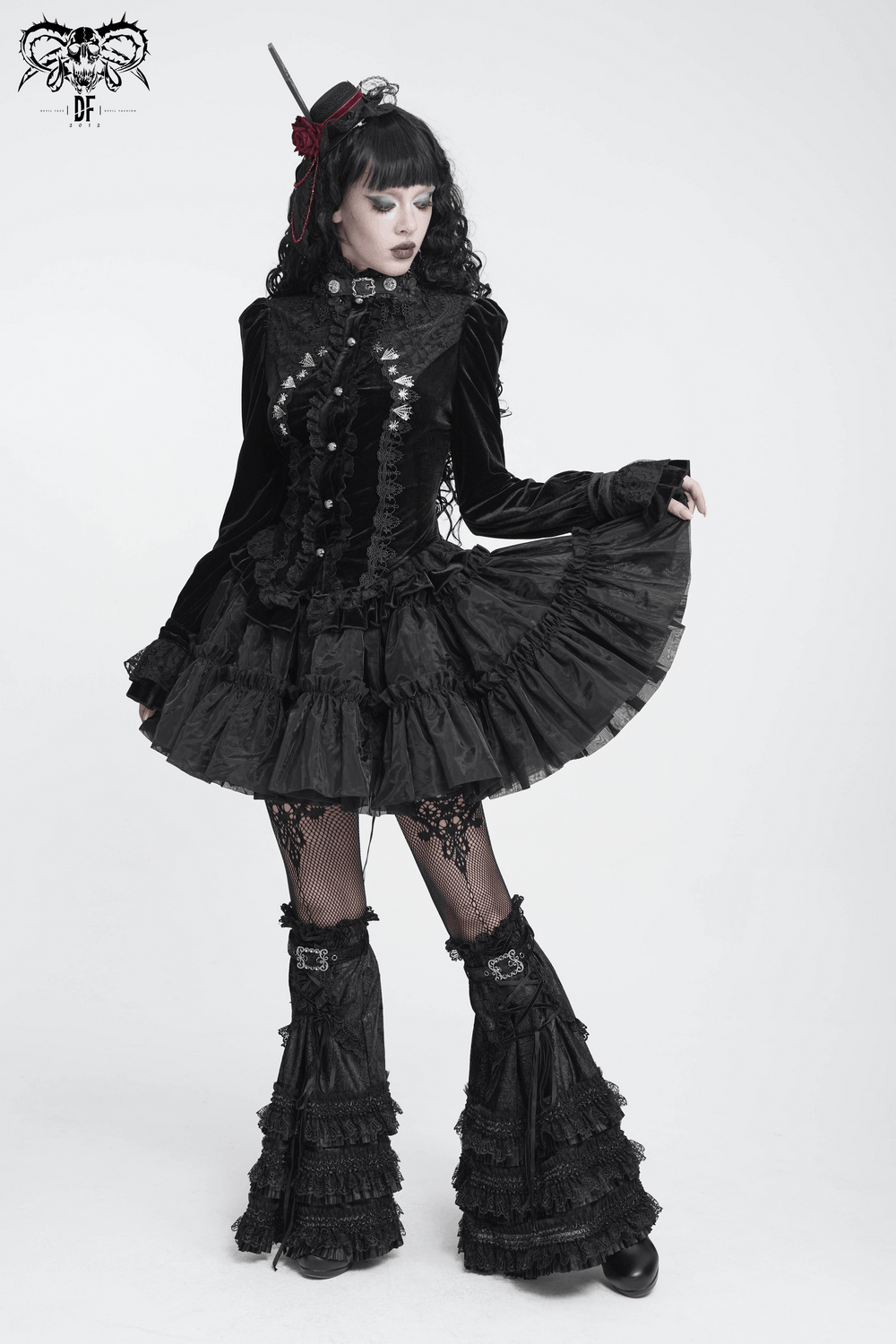 Ornate Gothic Blouse with Lace and Ruffled Cuffs