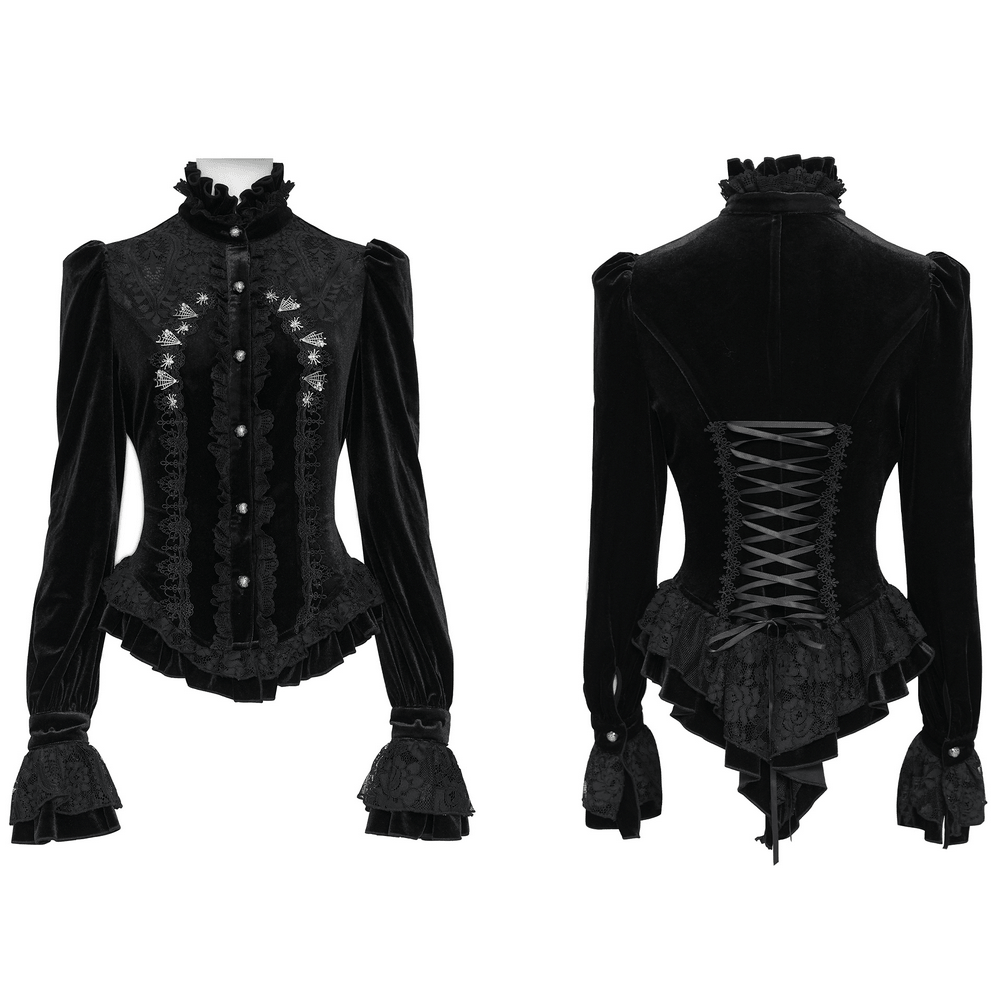 Ornate Gothic Blouse with Lace and Ruffled Cuffs
