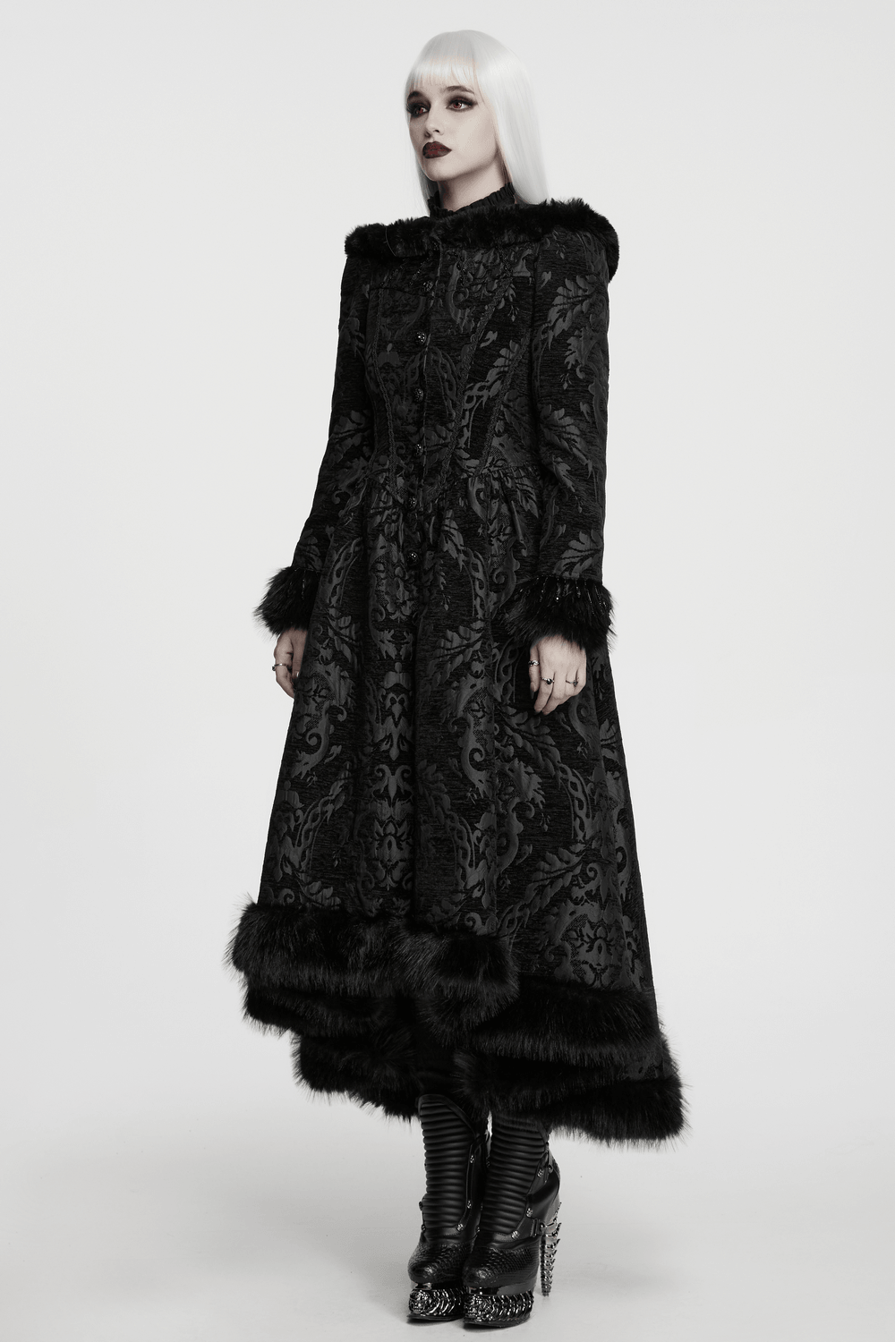 Ornate Victorian Coat with Faux Fur Trim and Corset Lacing