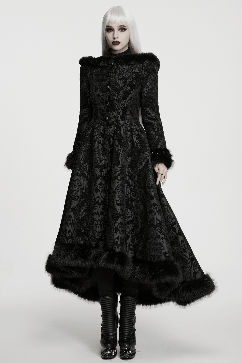 Ornate Victorian Coat with Faux Fur Trim and Corset Lacing