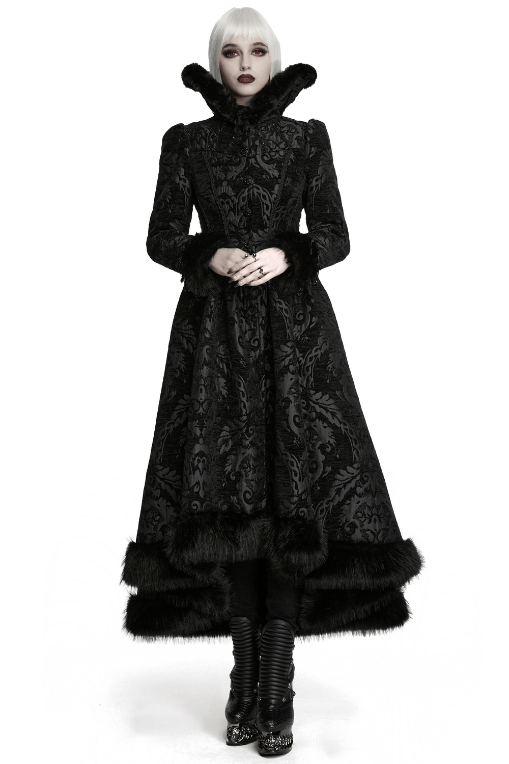 Ornate Victorian Coat with Faux Fur Trim and Corset Lacing