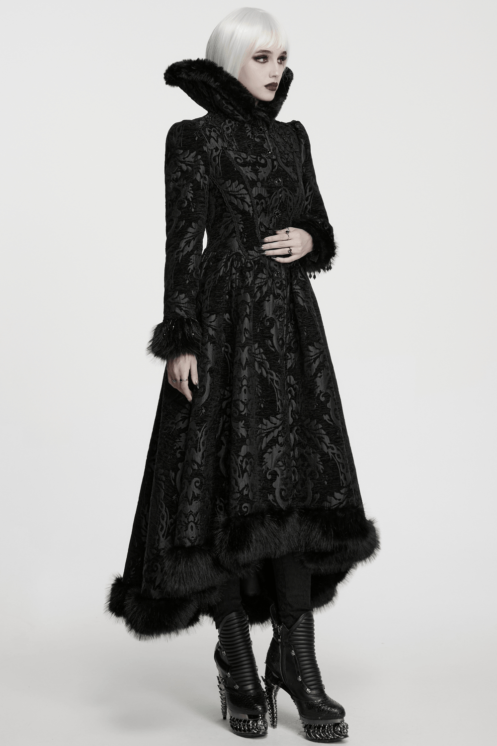 Ornate Victorian Coat with Faux Fur Trim and Corset Lacing