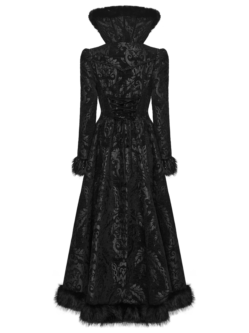 Ornate Victorian Coat with Faux Fur Trim and Corset Lacing