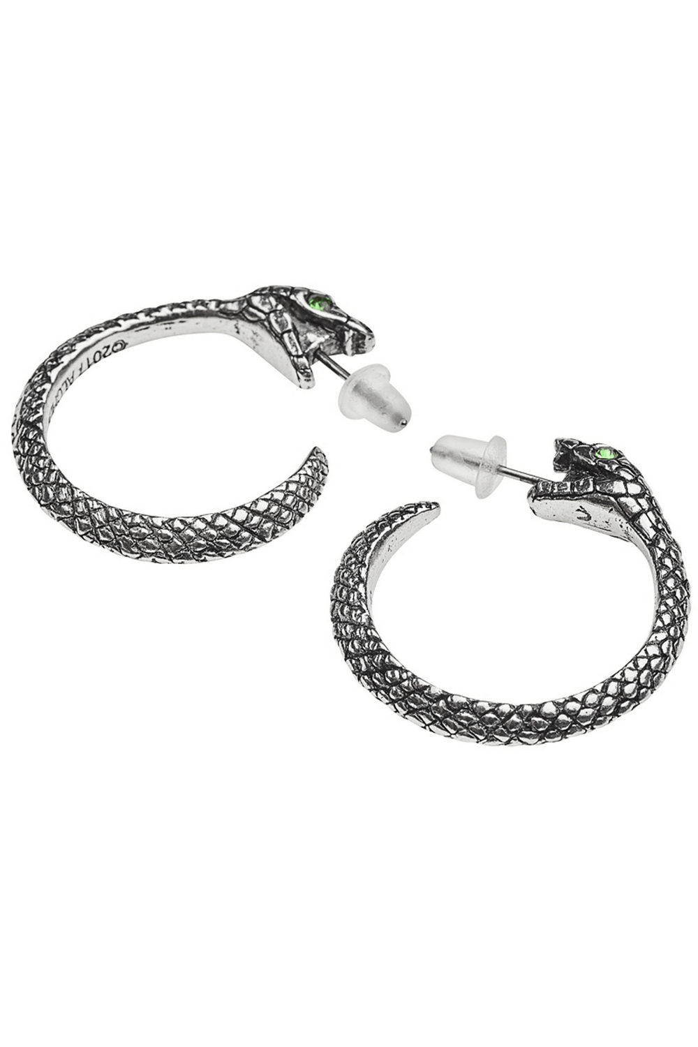 Ouroboros Snake Earrings with Green Crystal Eyes