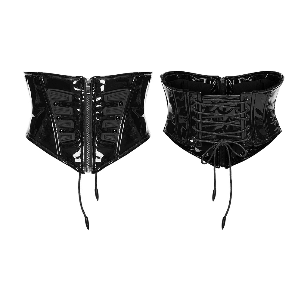 Patent Leather Corset Belt with Zipper for Women