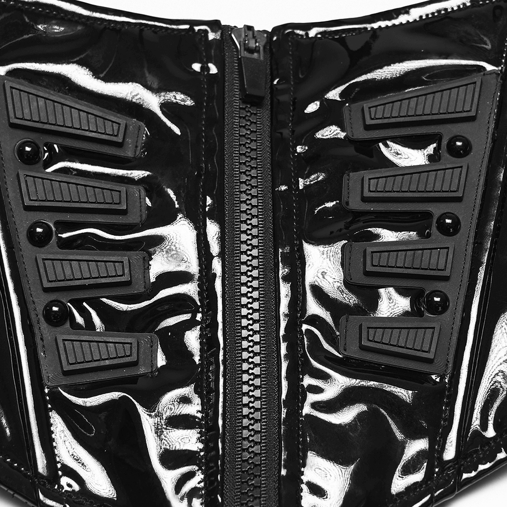 Patent Leather Corset Belt with Zipper for Women