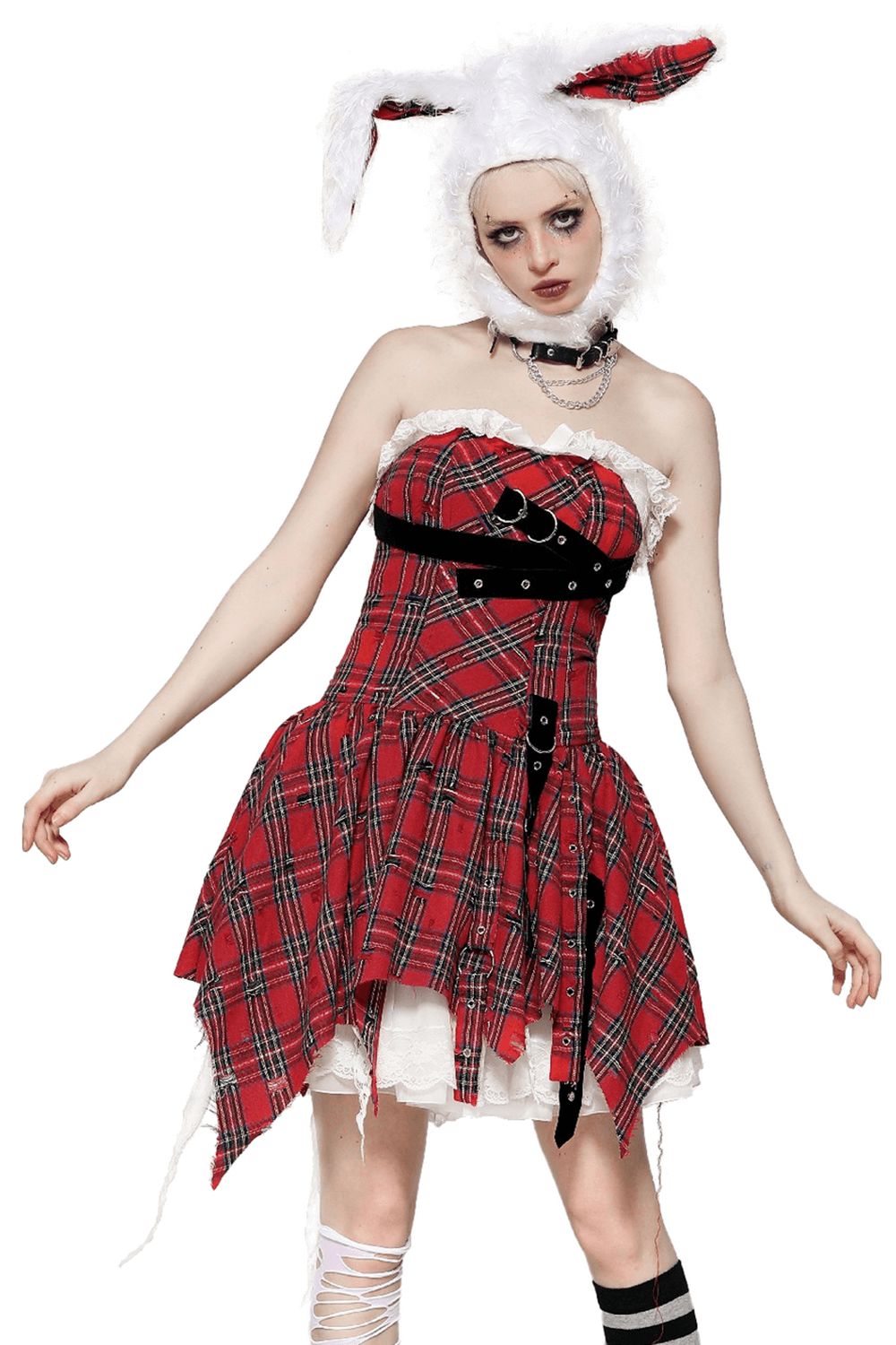 Plaid Corset Dress with Punk-Inspired Strap Details