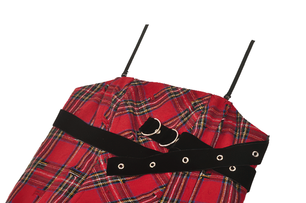 Plaid Corset Dress with Punk-Inspired Strap Details