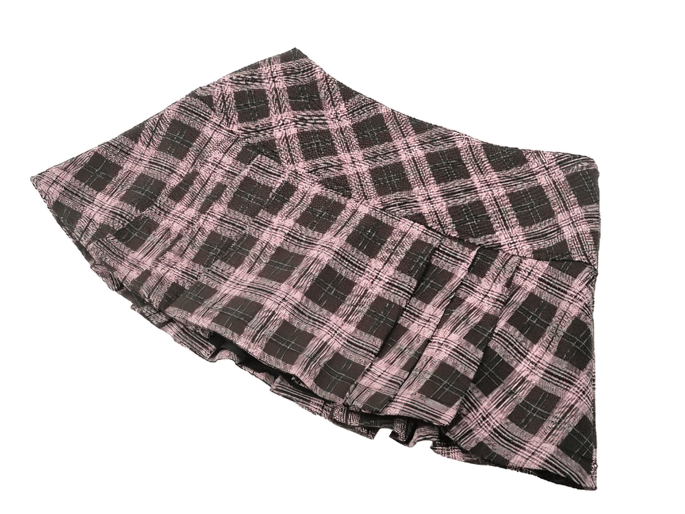 Plaid Mini Skirt with Studded Belt and Pleated Design