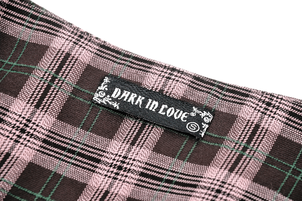 Plaid Mini Skirt with Studded Belt and Pleated Design