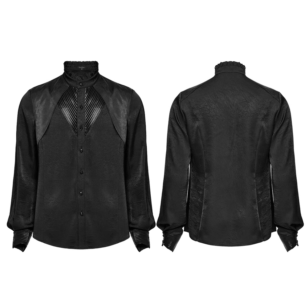 Pleated Gothic Button-Up Shirt with Glossy Accents