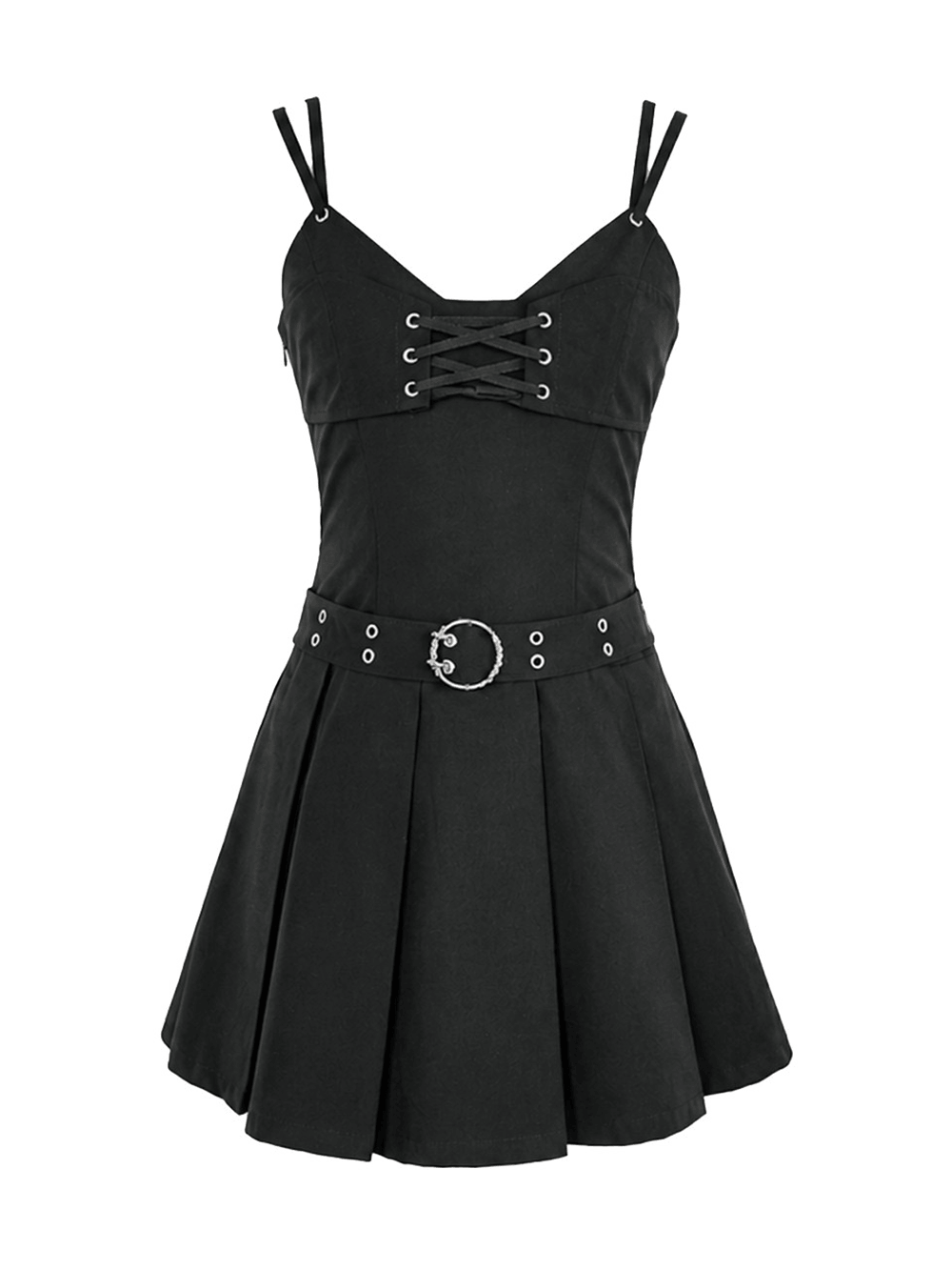 Pleated Mini Dress with Corset Lace-Up Back Detail