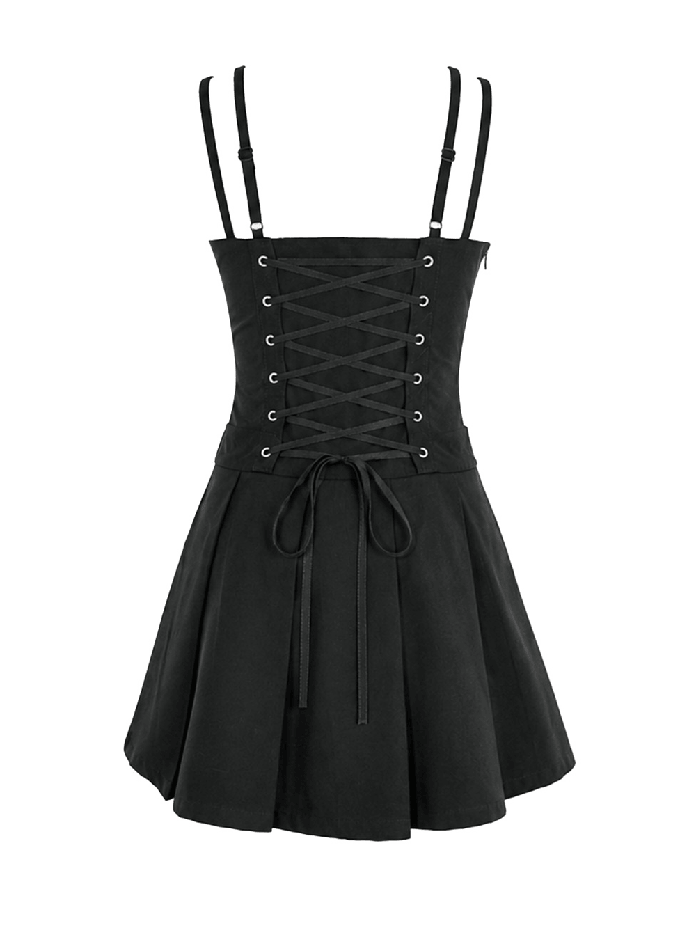 Pleated Mini Dress with Corset Lace-Up Back Detail