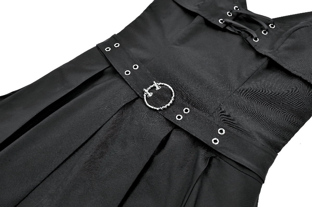 Pleated Mini Dress with Corset Lace-Up Back Detail