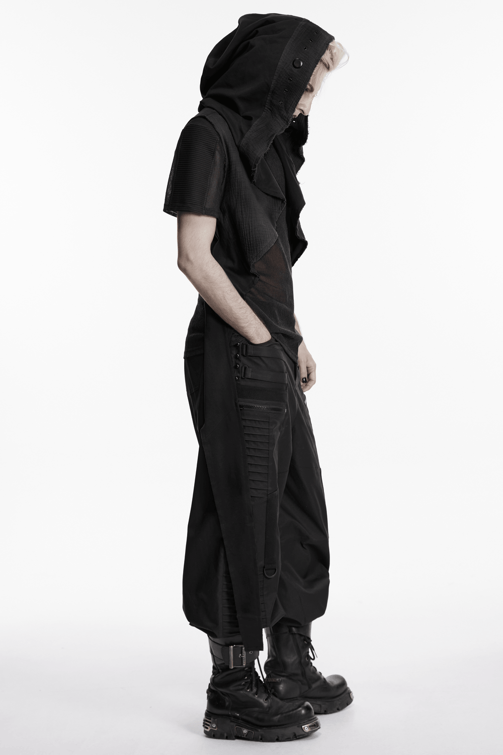 Post-Apocalyptic Black Hooded Cape Shawl Vest