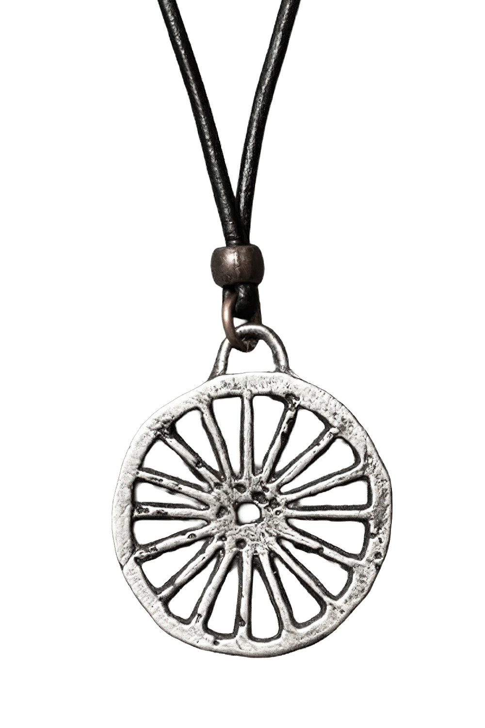 Primitive Pagan Wheel Symbol Pewter Pendant Necklace