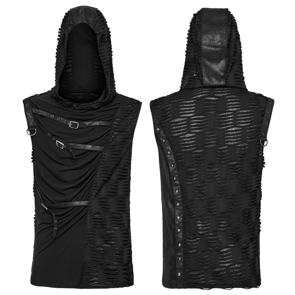 Punk Asymmetrical Splicing Hooded Top with Rivets