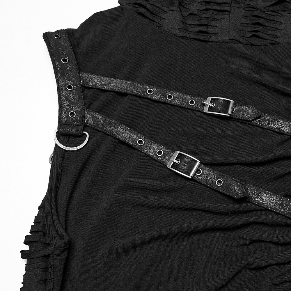 Punk Asymmetrical Splicing Hooded Top with Rivets