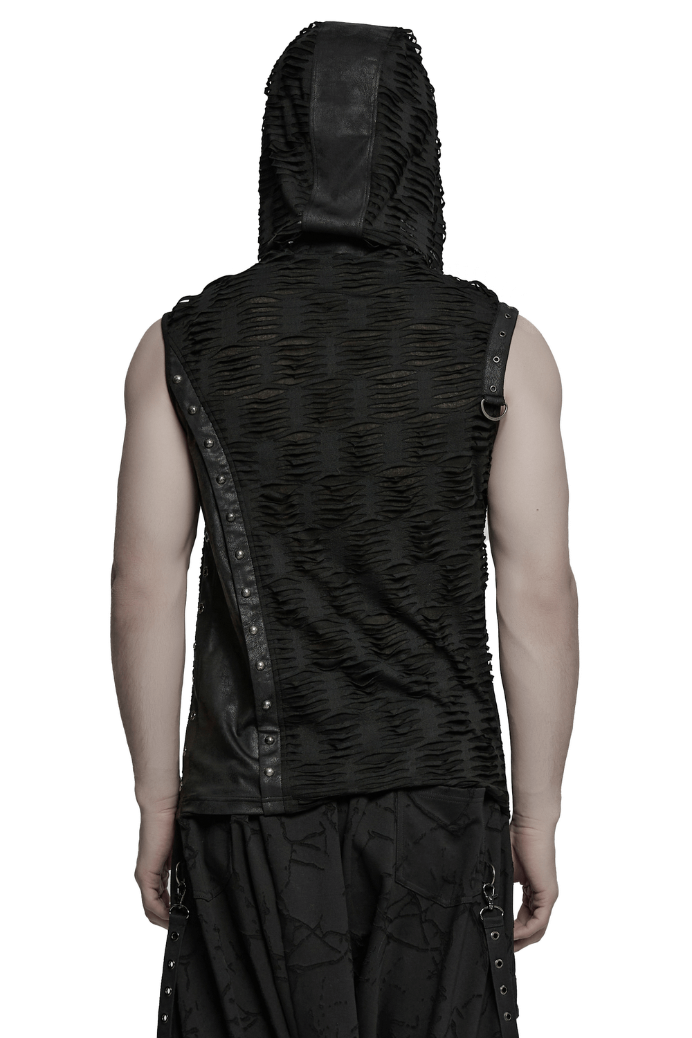 Punk Asymmetrical Splicing Hooded Top with Rivets