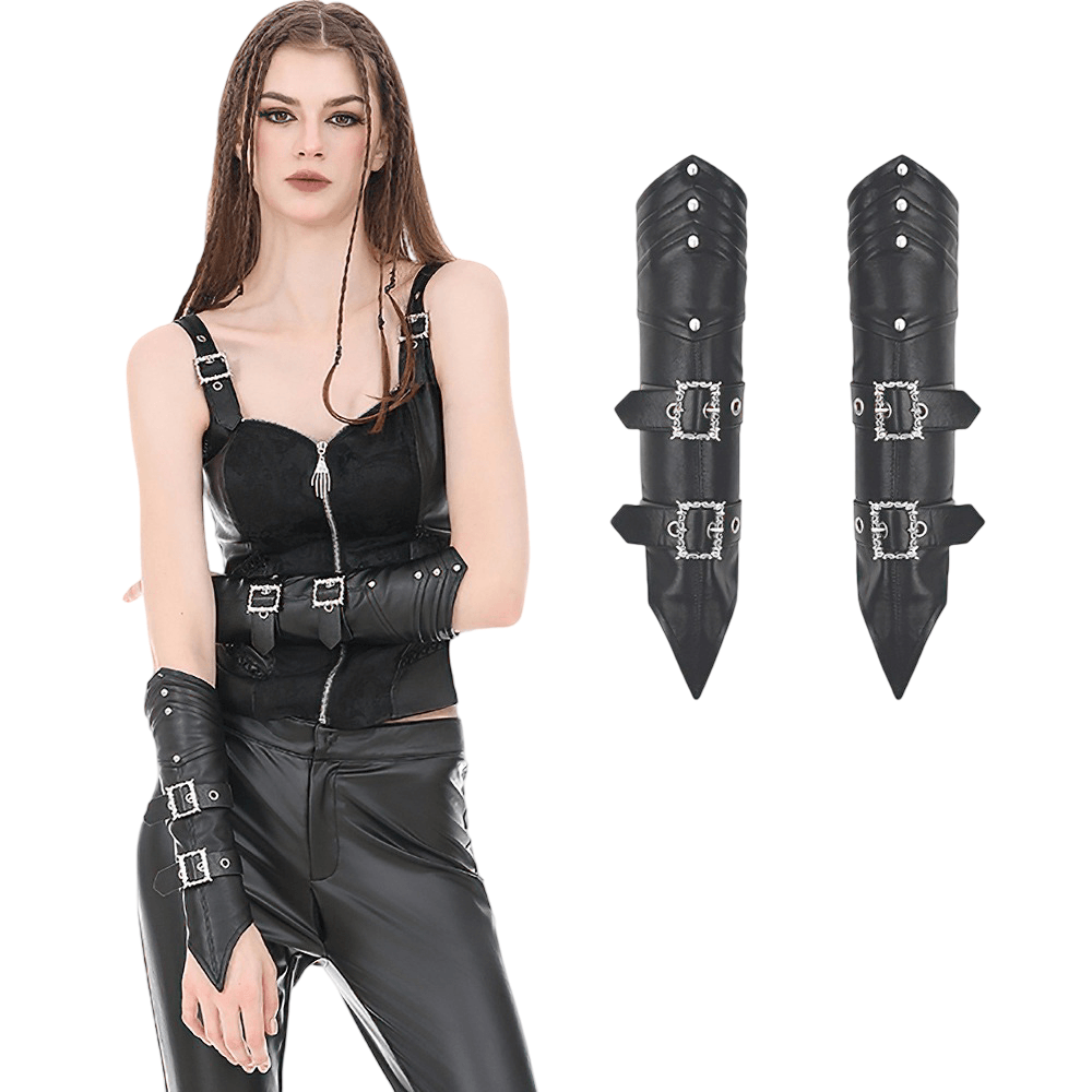 Punk Black Gauntlet Arm Cuffs with Gothic Buckles