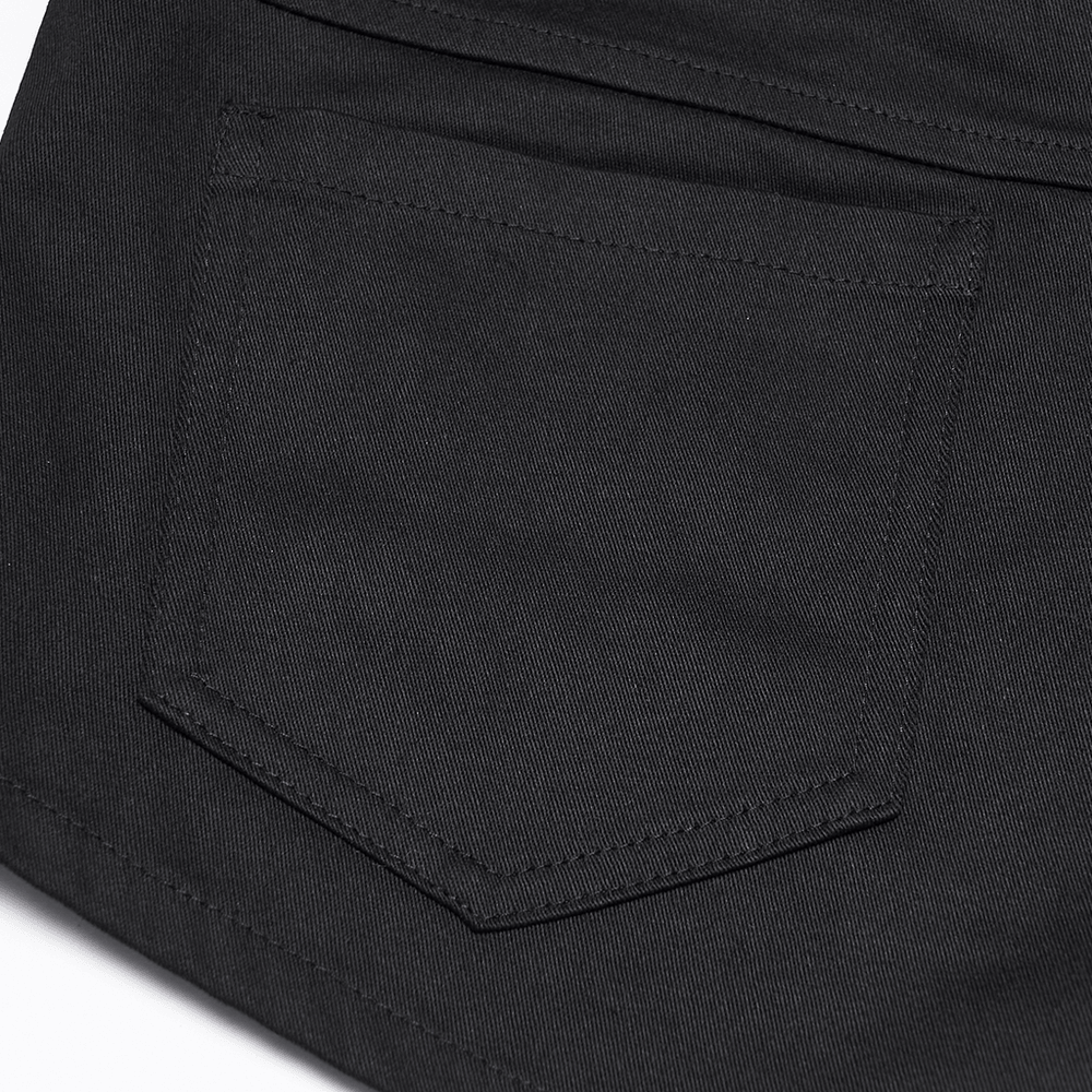 Punk Black Low Waist Shorts with Zipper and Rivet Trim