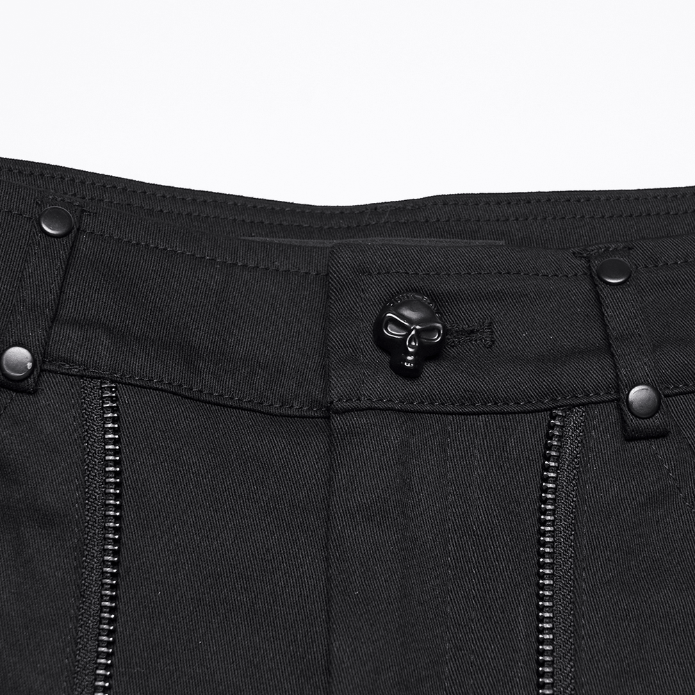 Punk Black Low Waist Shorts with Zipper and Rivet Trim