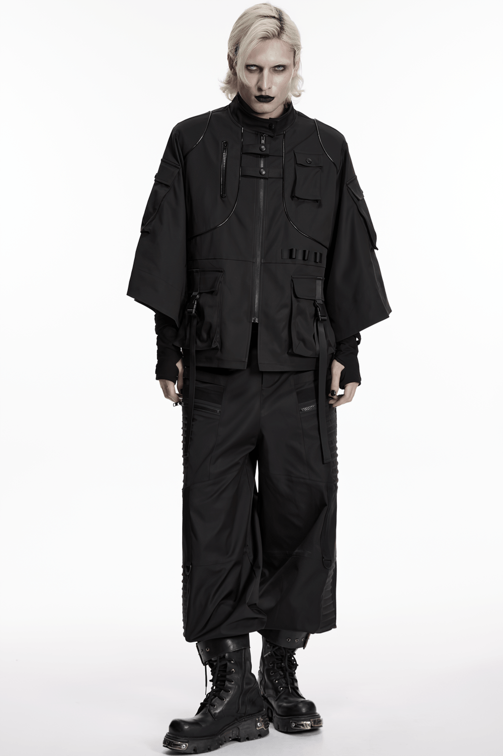 Punk Black Techwear Utility Jacket with Straps