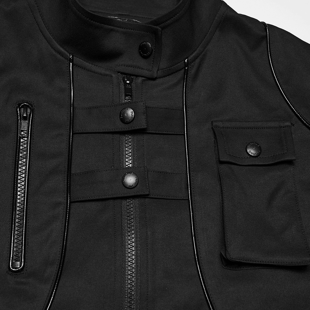 Punk Black Techwear Utility Jacket with Straps
