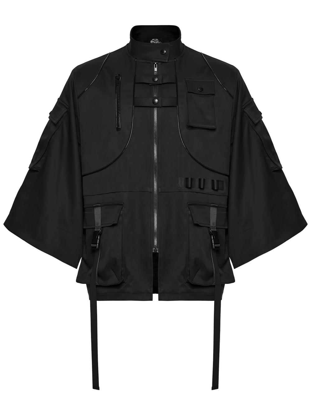 Punk Black Techwear Utility Jacket with Straps