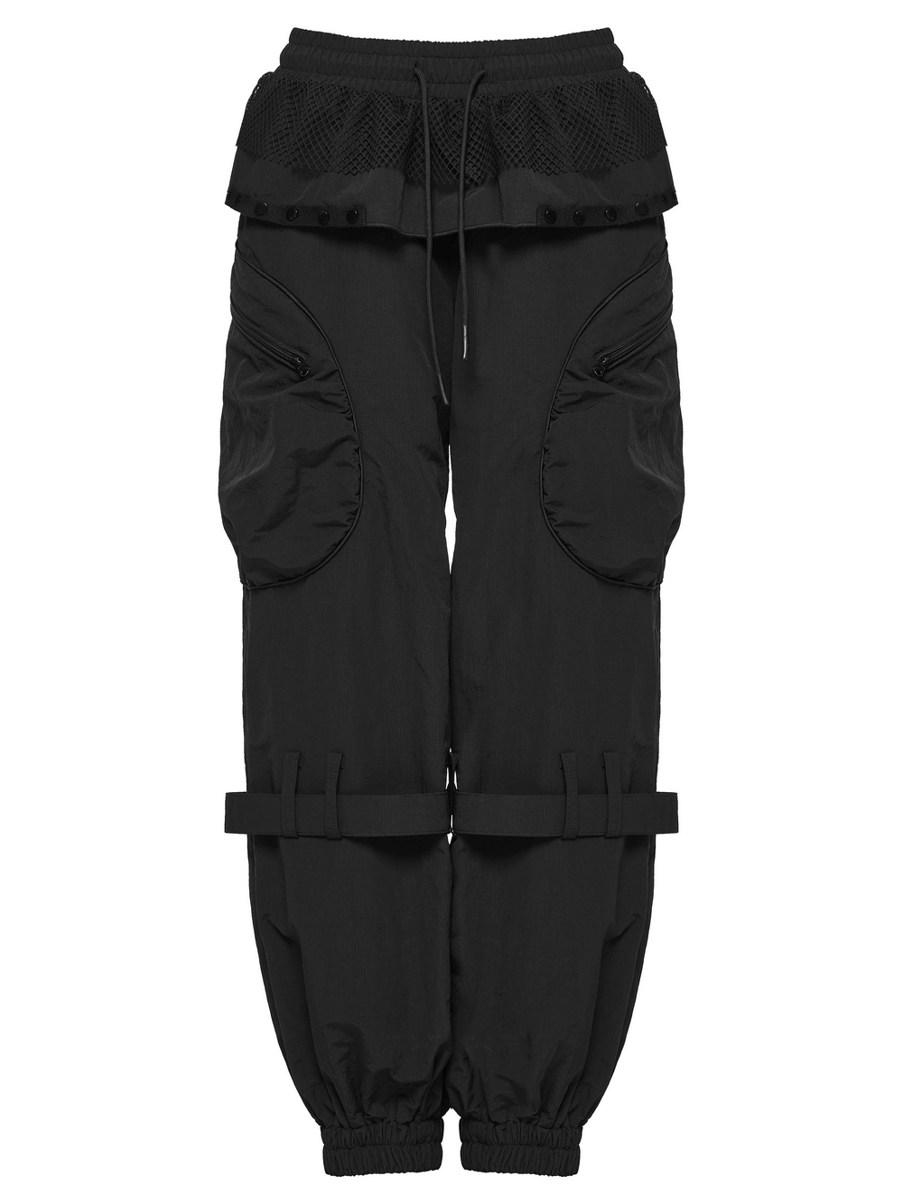 Punk Cargo Cuffed Pants with Mesh Waist Details