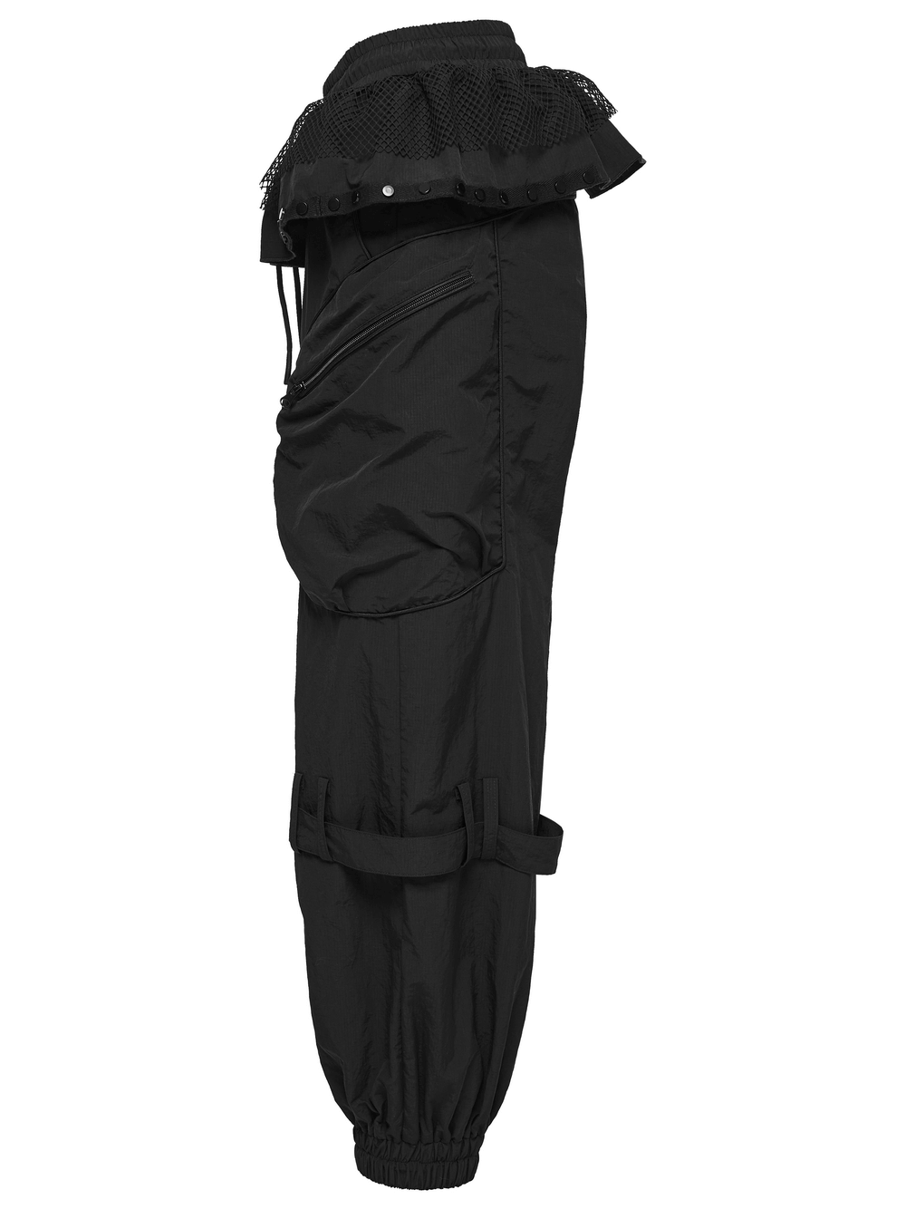 Punk Cargo Cuffed Pants with Mesh Waist Details