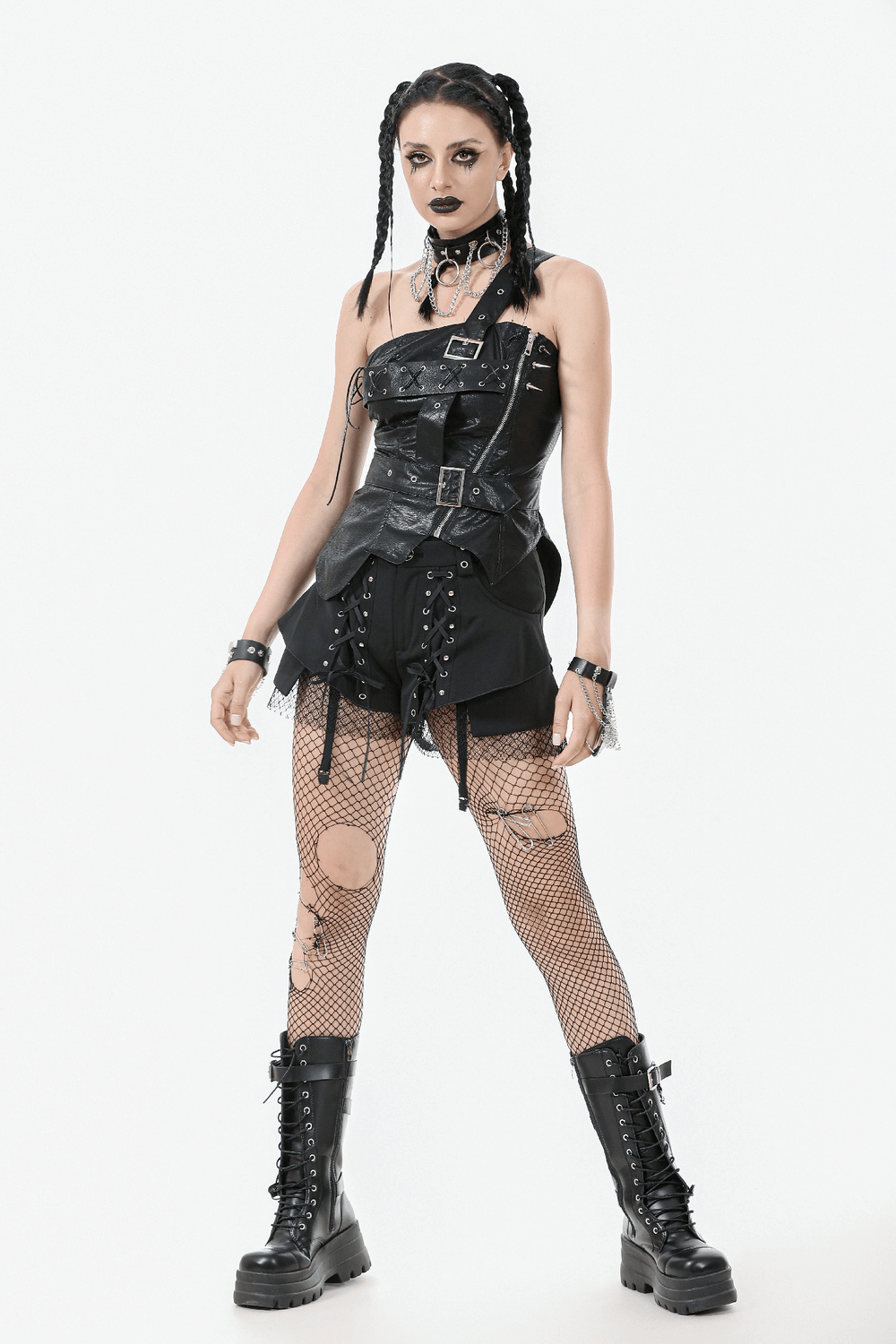 Punk Corset Top with Spiked Details and Zipper Closure
