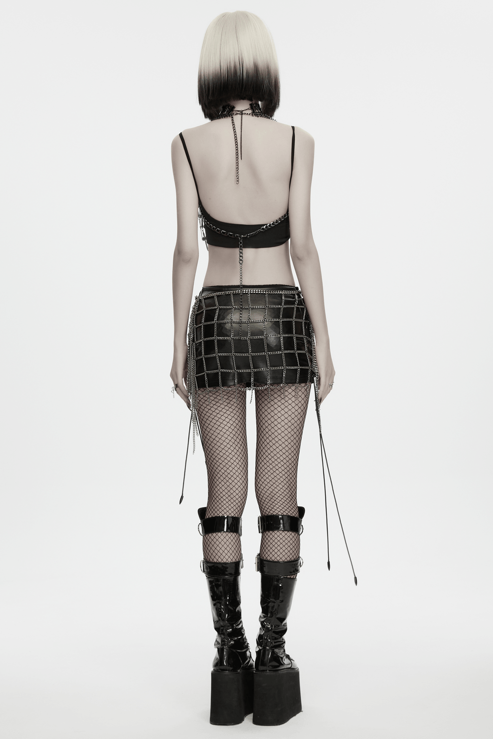 Punk Cross Cage Skirt with Vintage Metal Chain Details