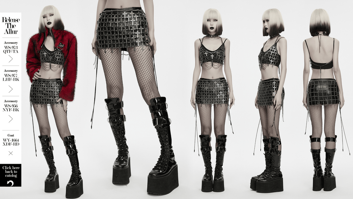 Punk Cross Cage Skirt with Vintage Metal Chain Details