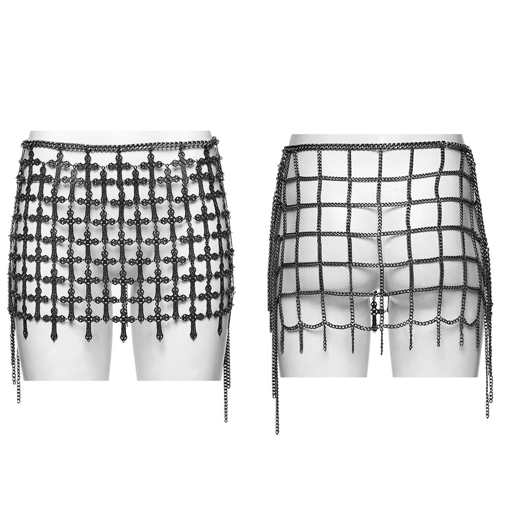 Punk Cross Cage Skirt with Vintage Metal Chain Details