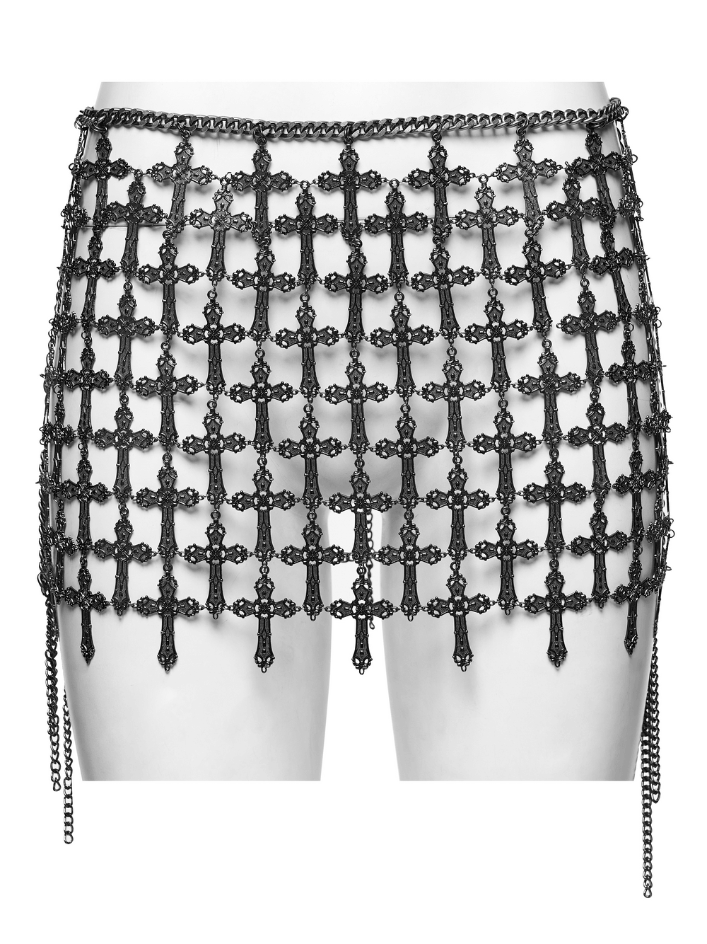 Punk Cross Cage Skirt with Vintage Metal Chain Details