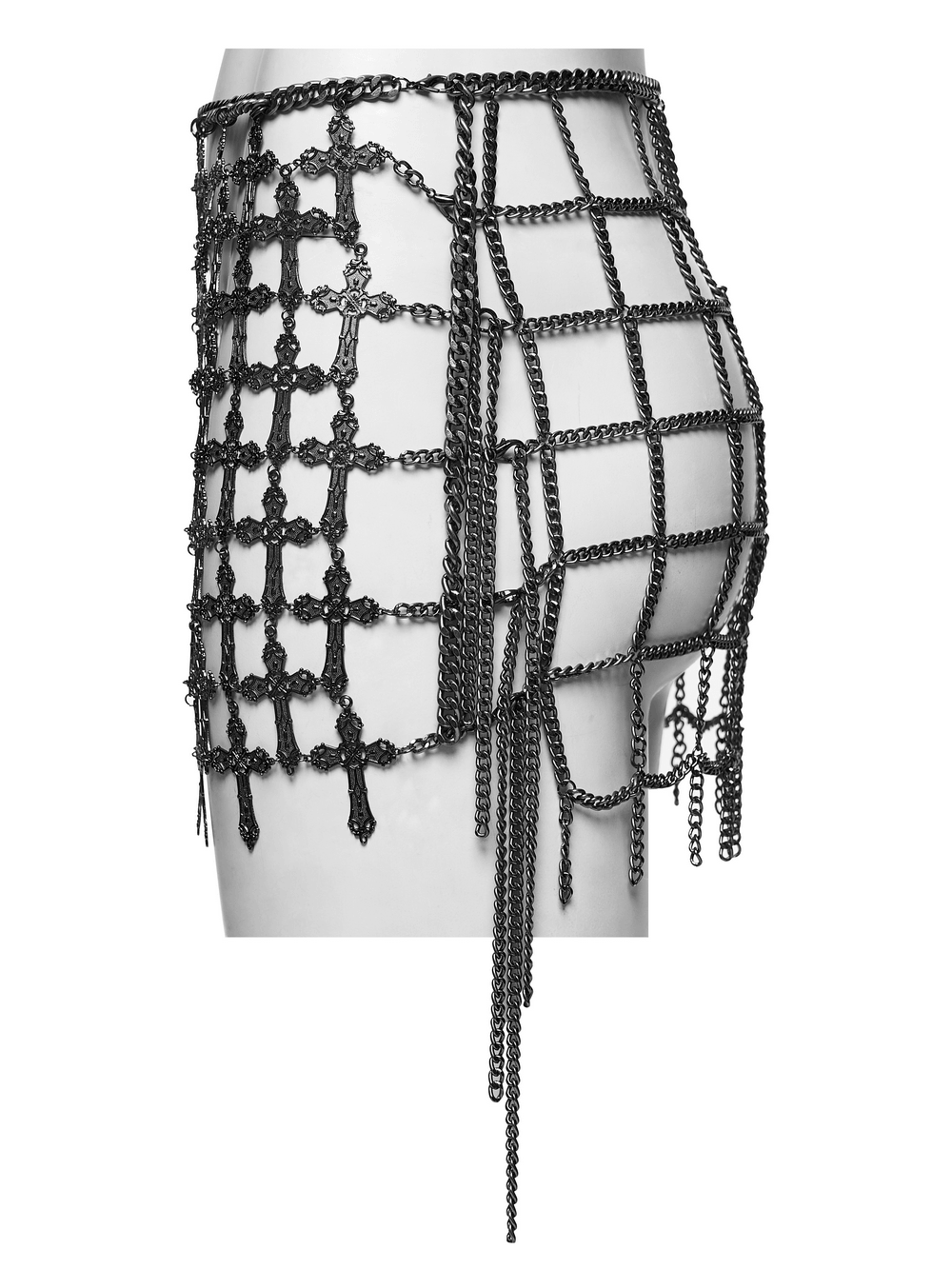 Punk Cross Cage Skirt with Vintage Metal Chain Details