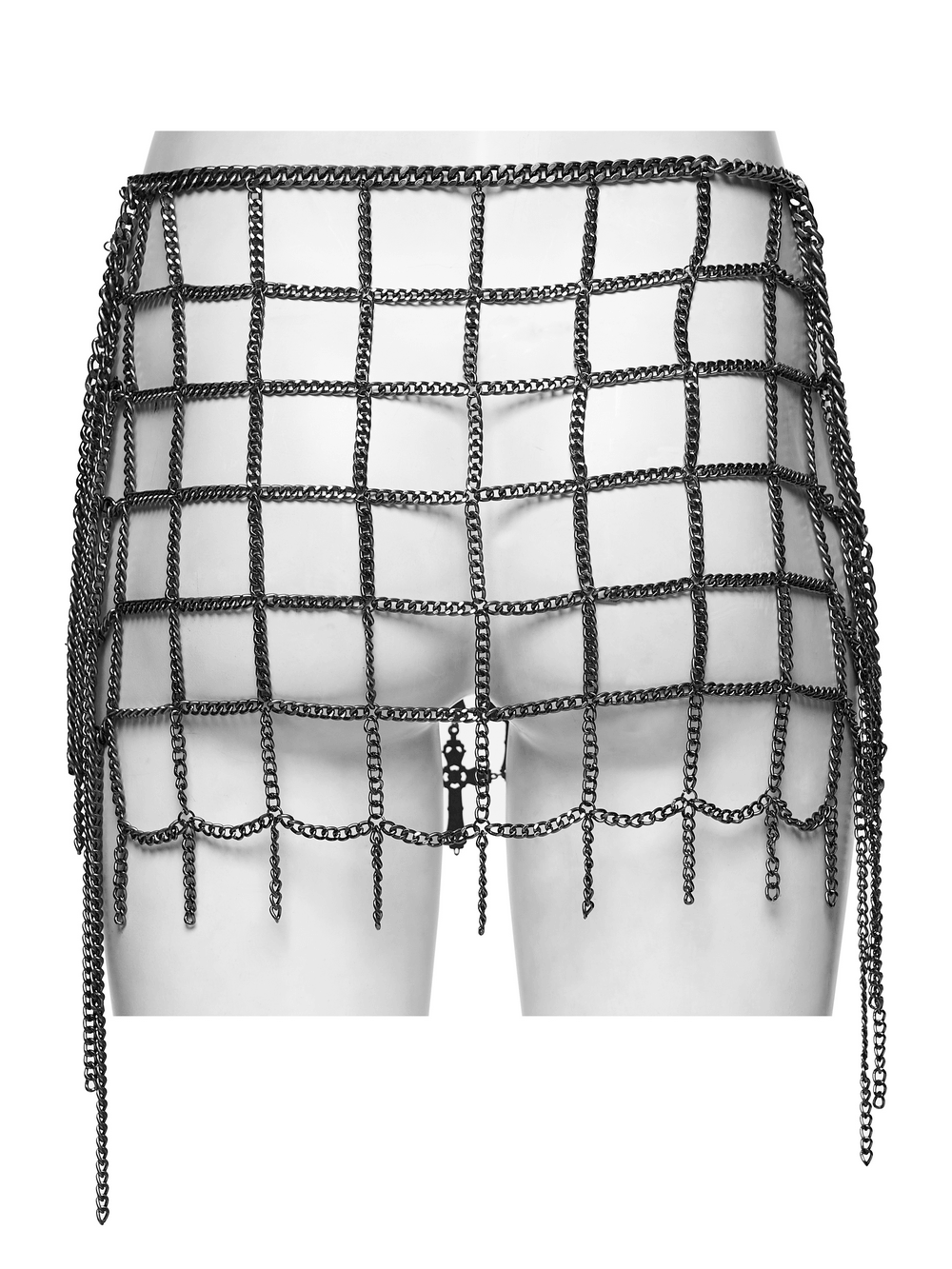 Punk Cross Cage Skirt with Vintage Metal Chain Details