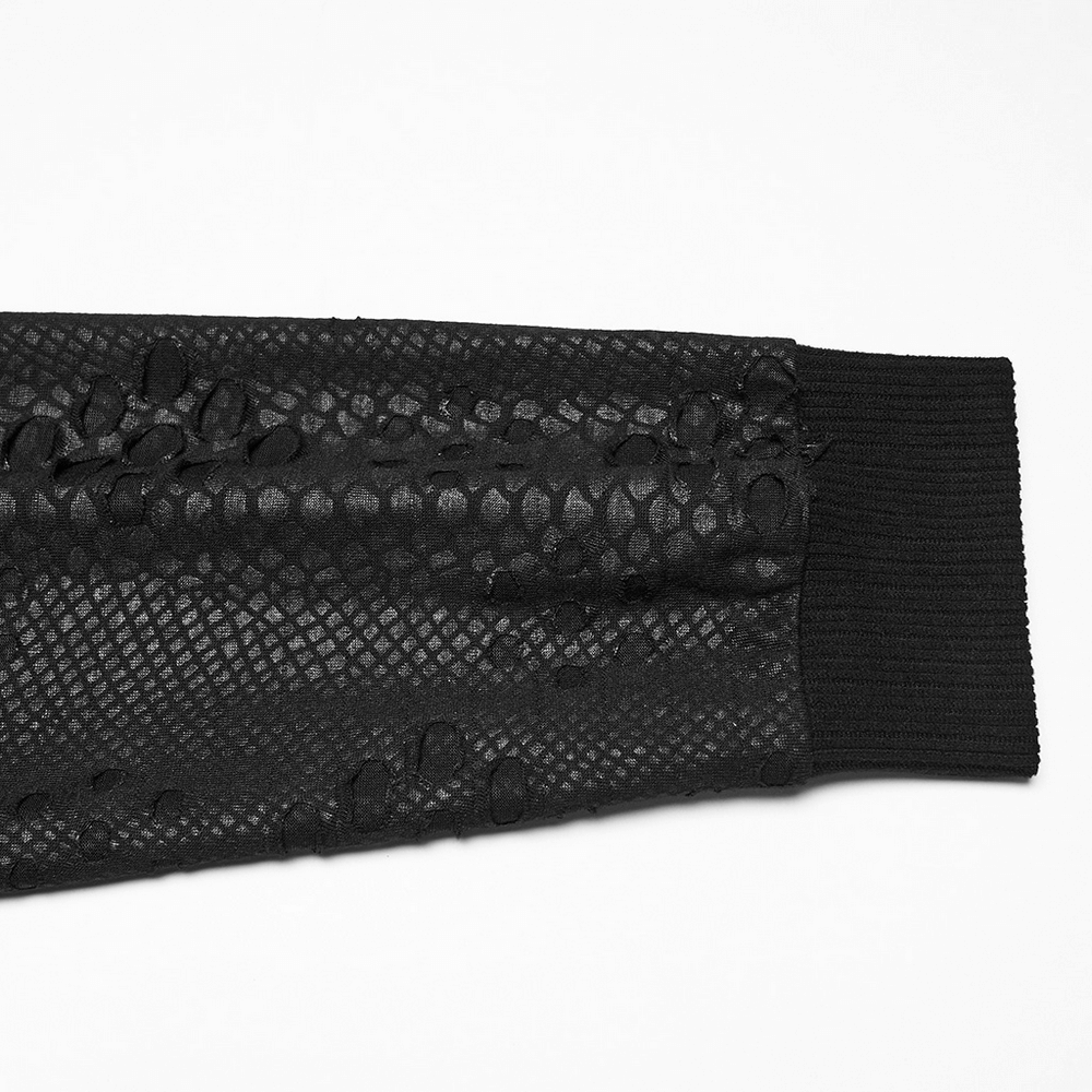 Punk Decadent Tattered Mesh Hoodie with Shoulder Buckles