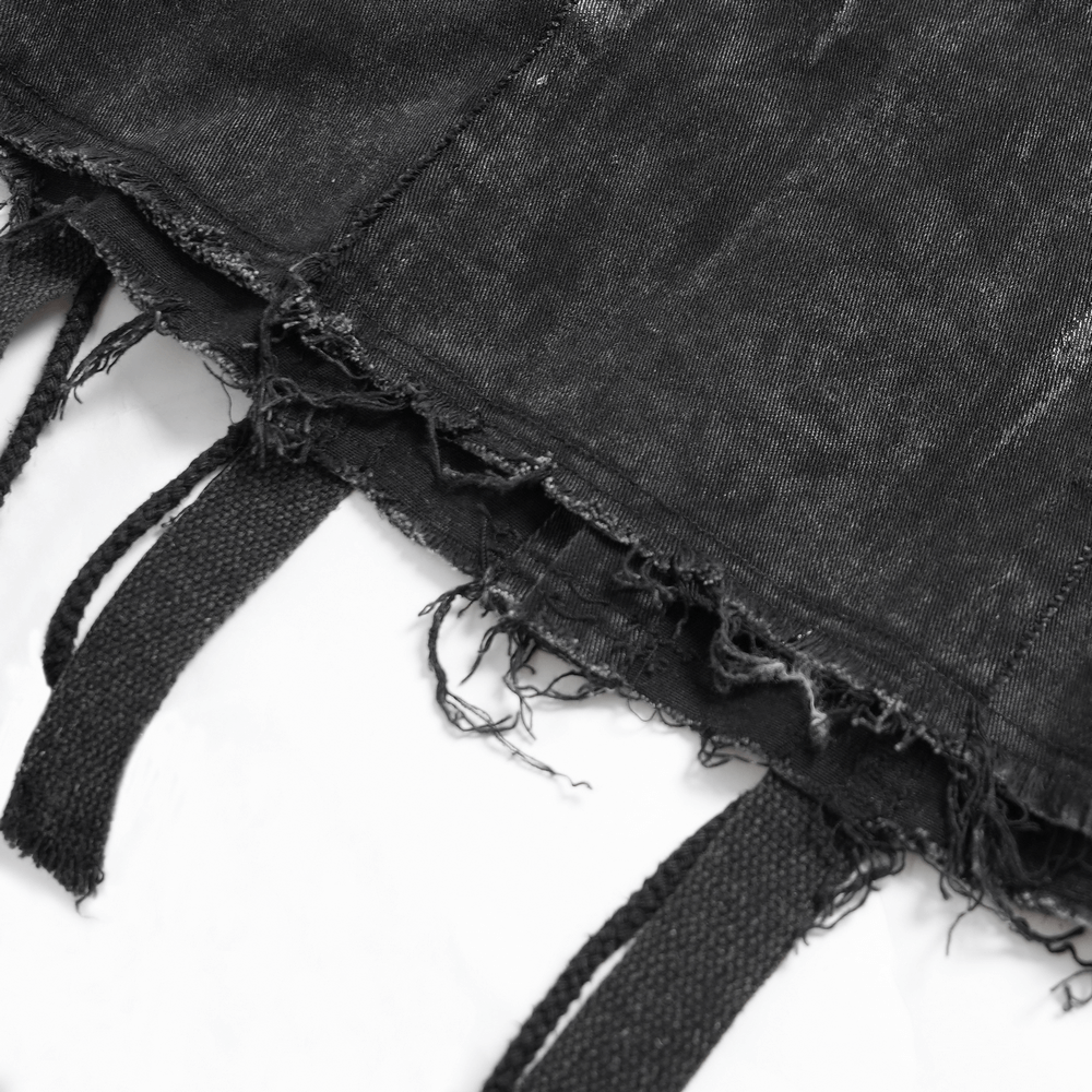 Punk Denim Shirt with Lace-Up Sides and Studded Detail