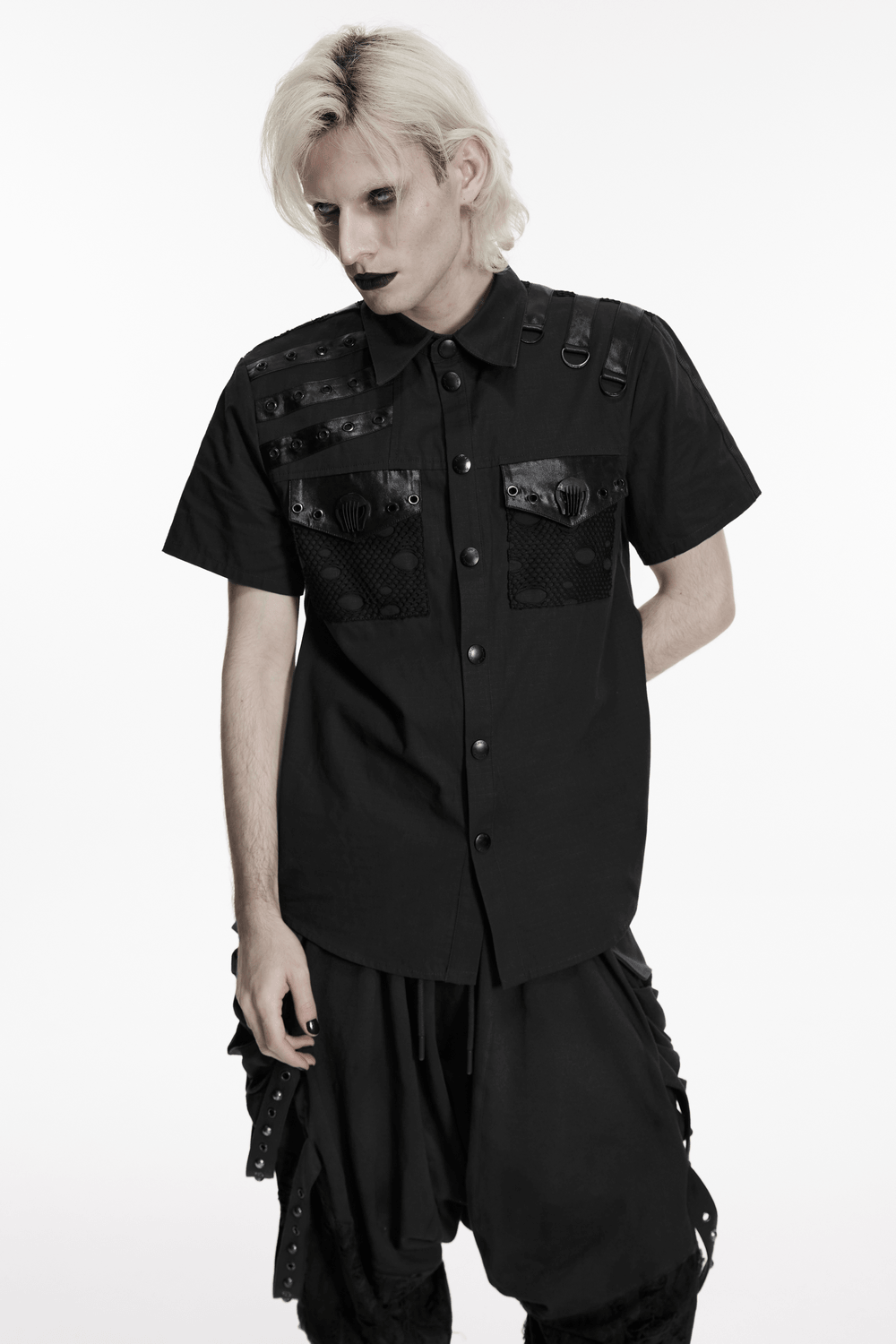 Punk Distressed Shirt with D-Ring Shoulder Loops