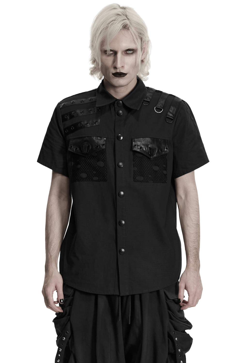 Punk Distressed Shirt with D-Ring Shoulder Loops