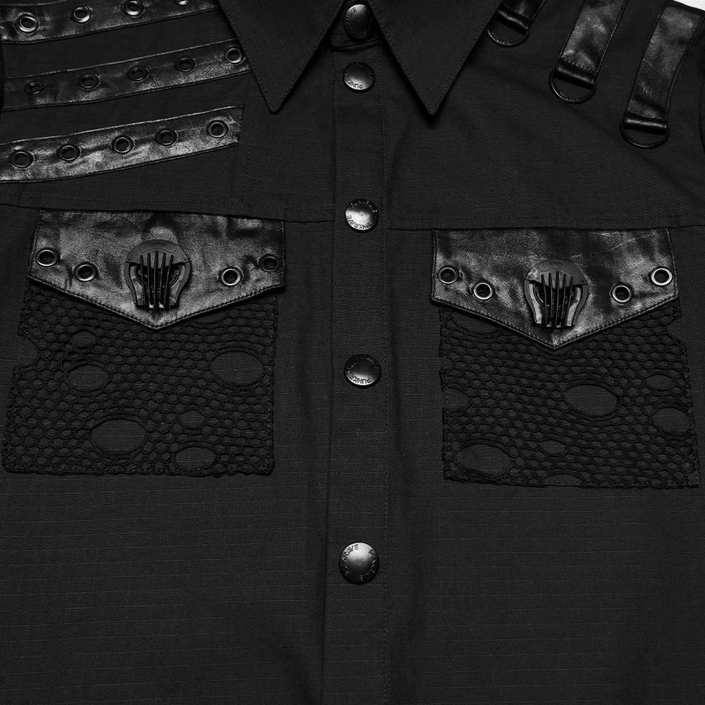Punk Distressed Shirt with D-Ring Shoulder Loops